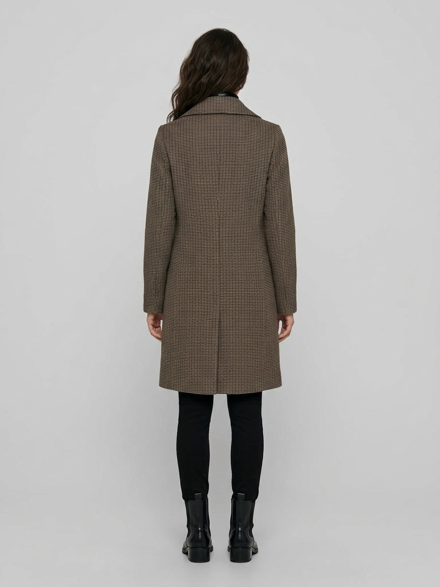 Cappotto Lungo Tenna Doppio Petto a Quadri Marrone