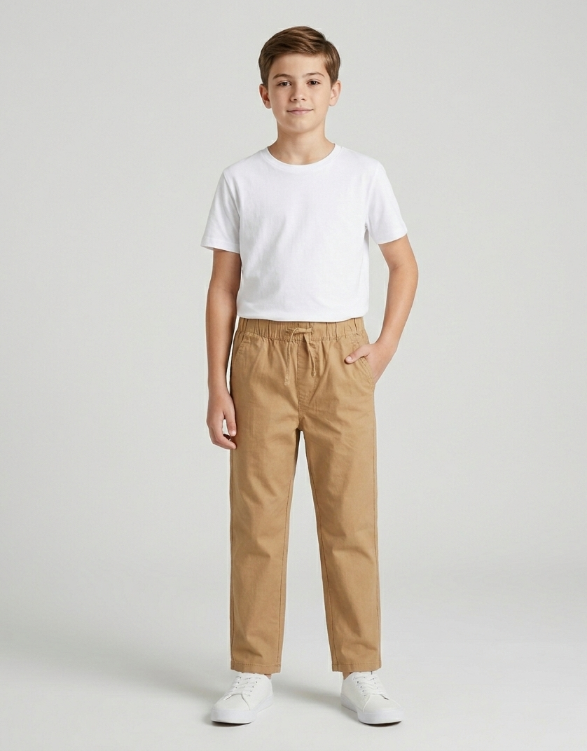 Pantalone Relaxed Fit in Twill di Cotone Tabacco