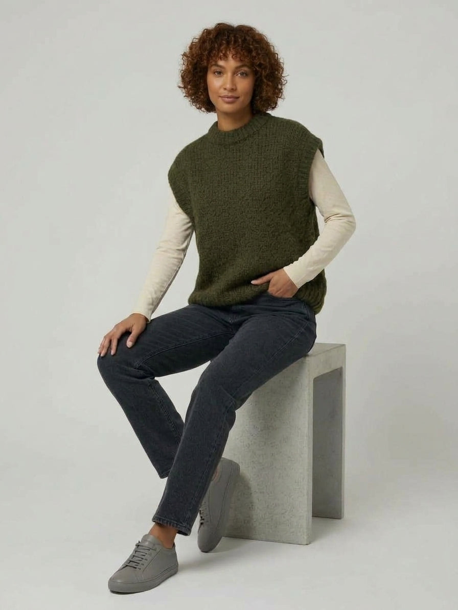 Gilet in Maglia Sveva Misto Lana Verde Militare