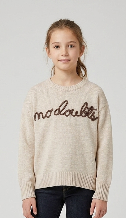 Maglione Sabbia in Misto Lana con Scritta Ricamata