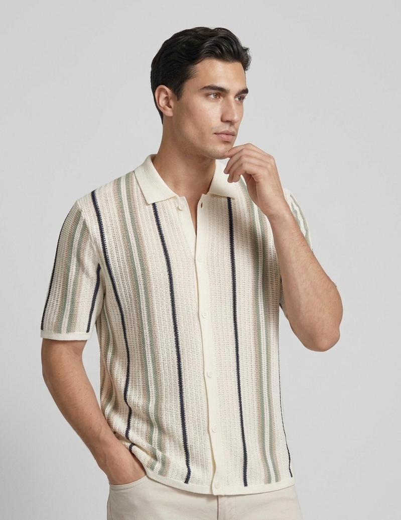 Polo Leon a Righe Panna e Nero