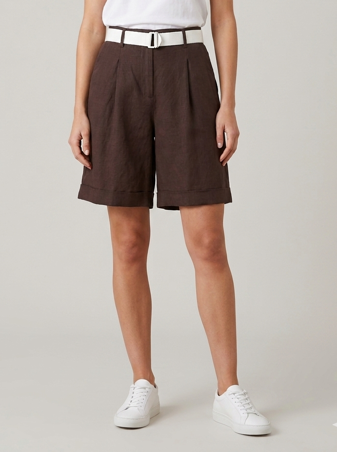 Short Sahara in Cotone con Cinturina Cioccolato