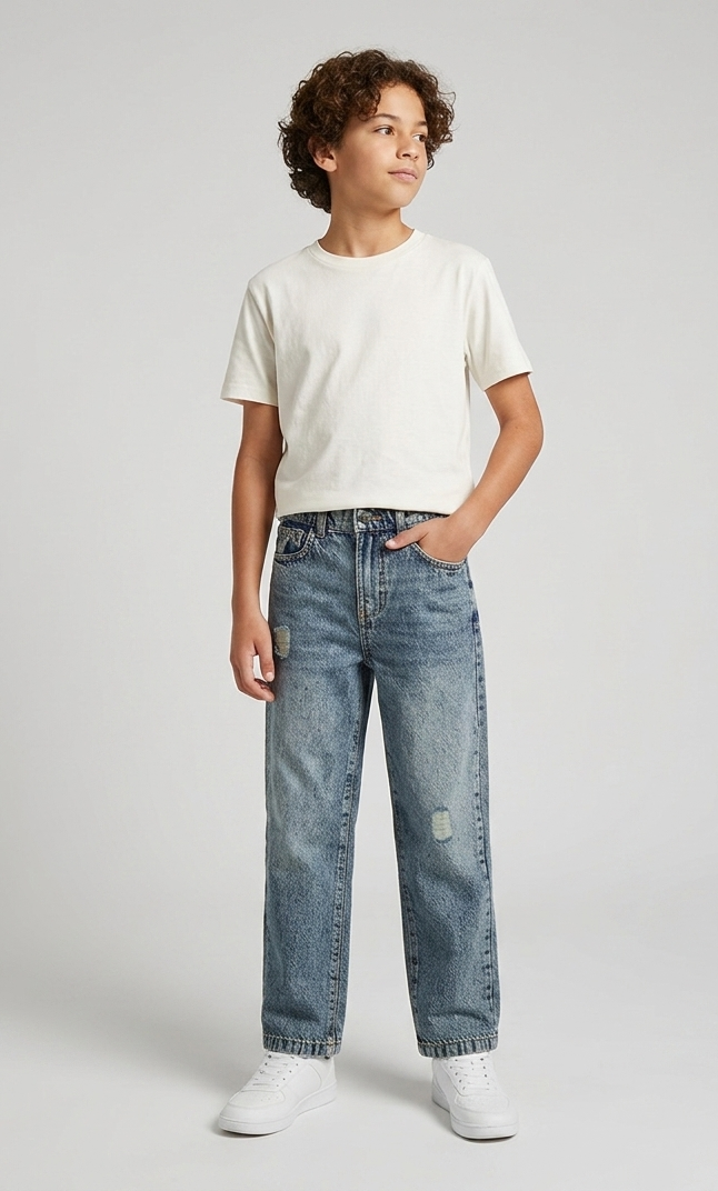 Jeans Straight Fit Denim Chiaro Lavato