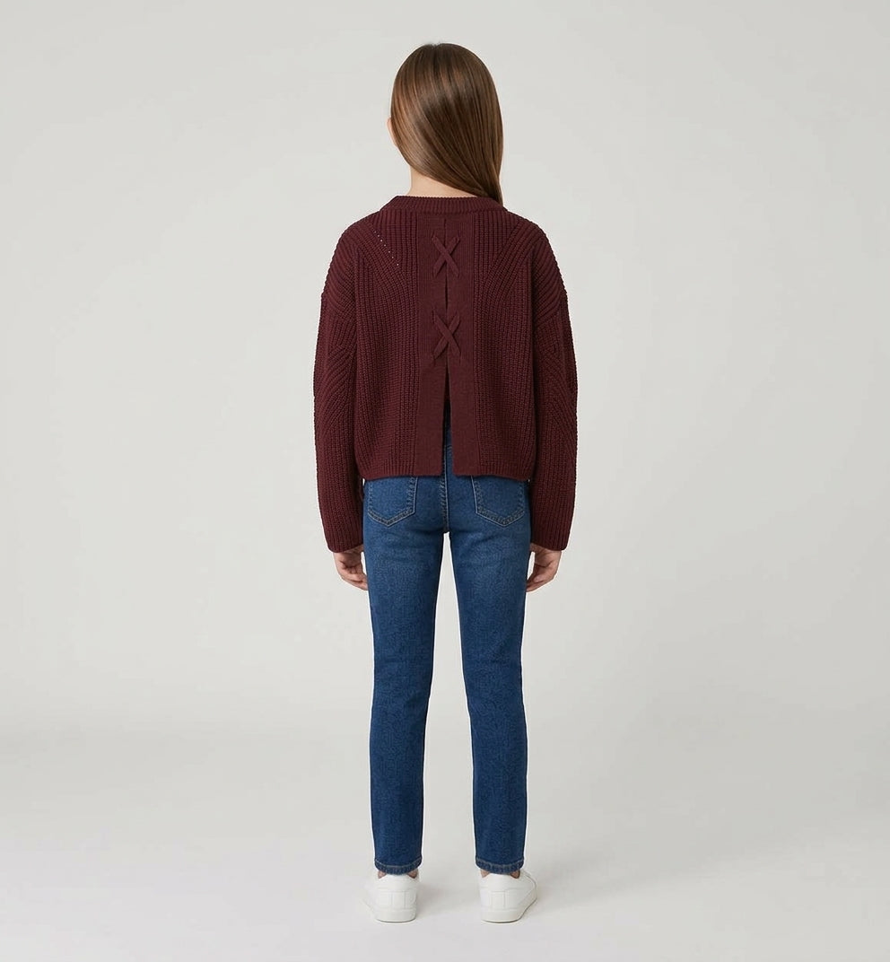 Maglione Chloe Bordeaux in Maglia con Incroci Sul Retro