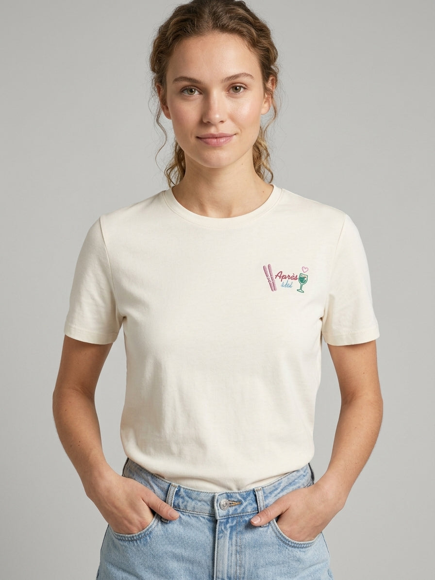 T-Shirt Donna Holiday Panna con Ricamo e BeautyTeddy Love