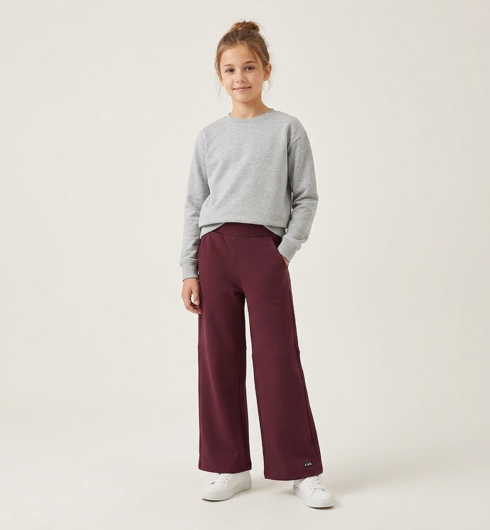 Pantalone Tuta Sofia Bordeaux Felpato Gamba Larga