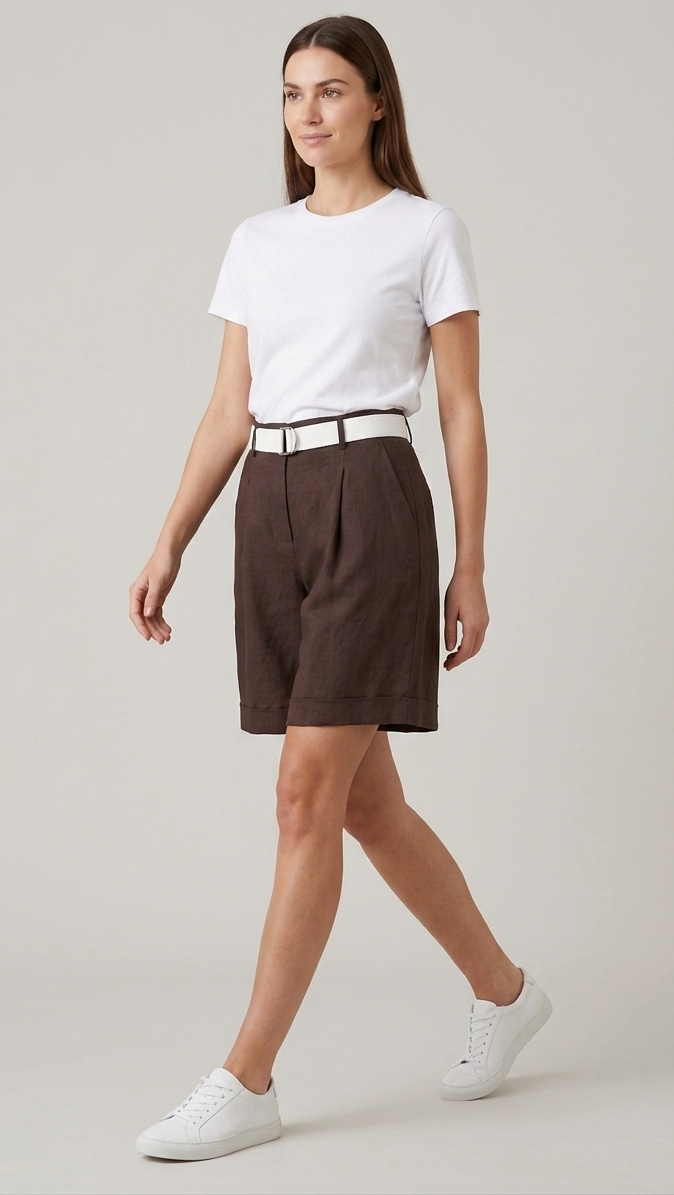 Short Sahara in Cotone con Cinturina Cioccolato