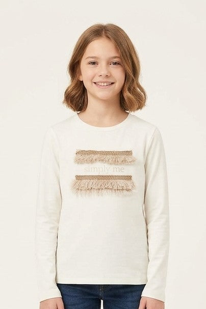 T-Shirt Manica Lunga Panna Frange Simply Me