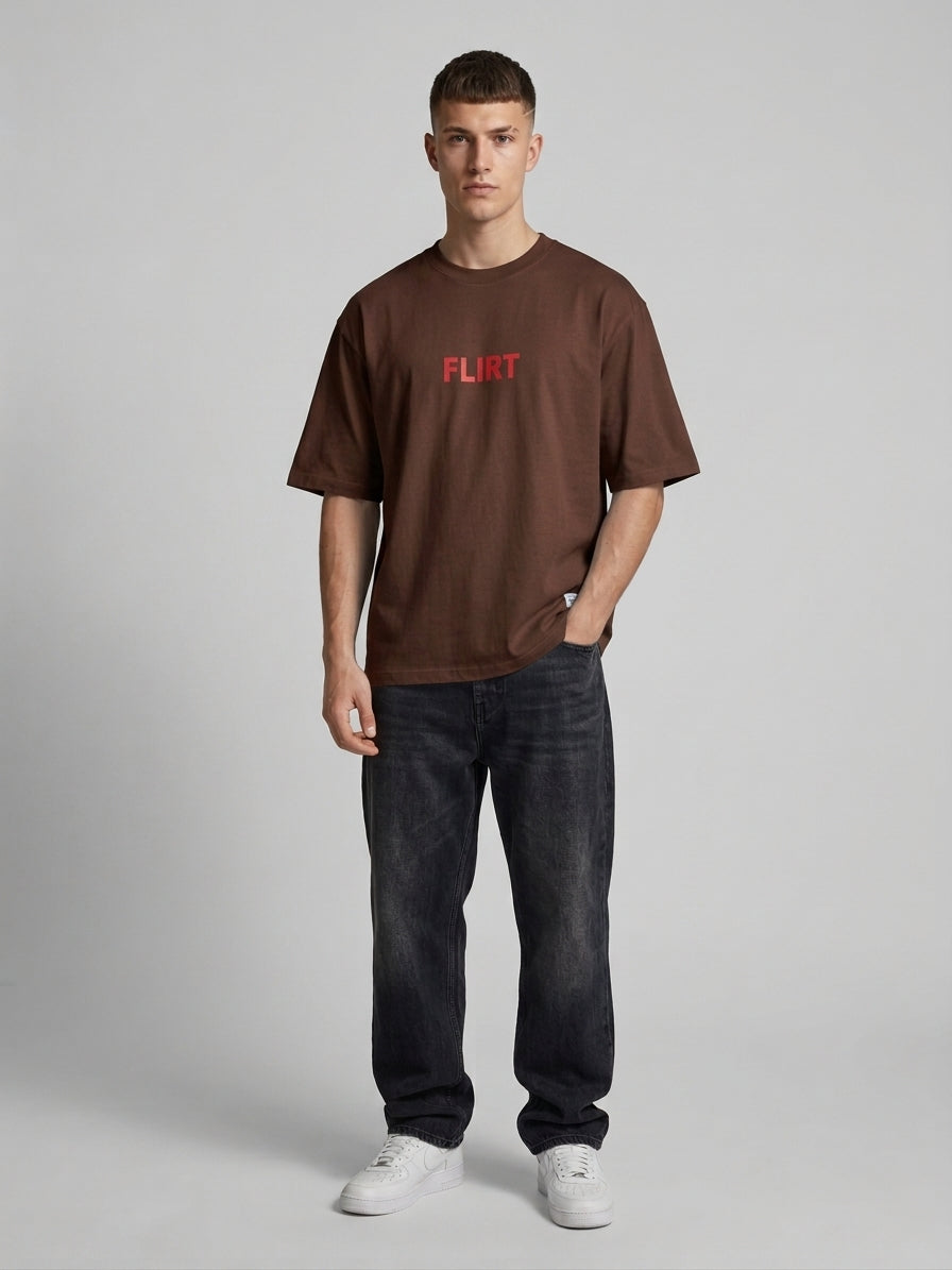T-Shirt Uomo Marrone Oversize Stampa Flirt