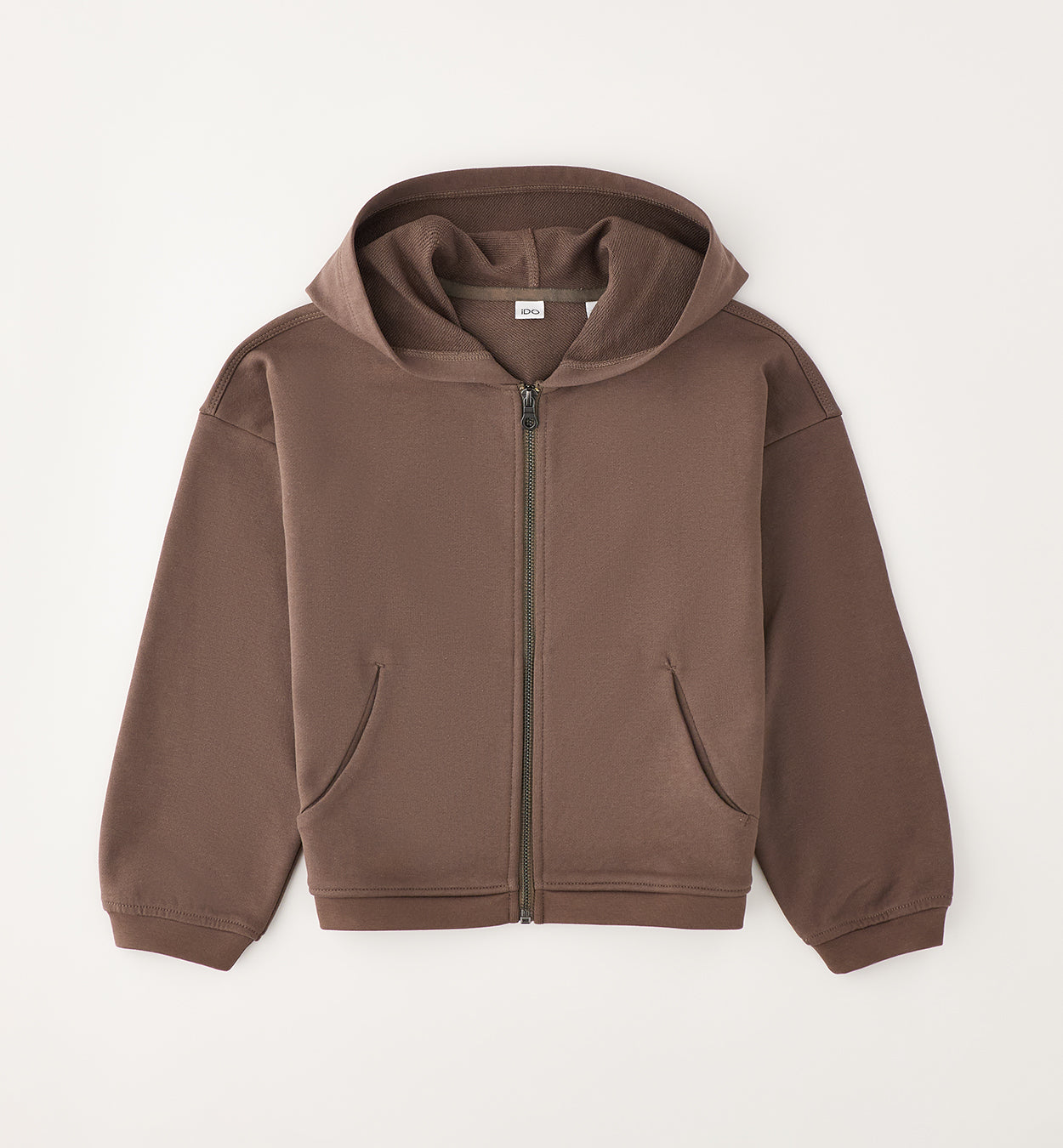 Felpa Garzata con Zip e Cappuccio Marrone Fango