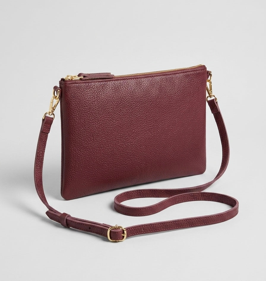 Pochette Miami con tracolla in vera pelle Bordeaux