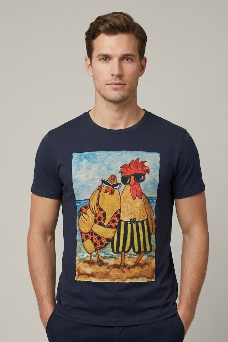T-Shirt Patch Galli in Vacanza Blu