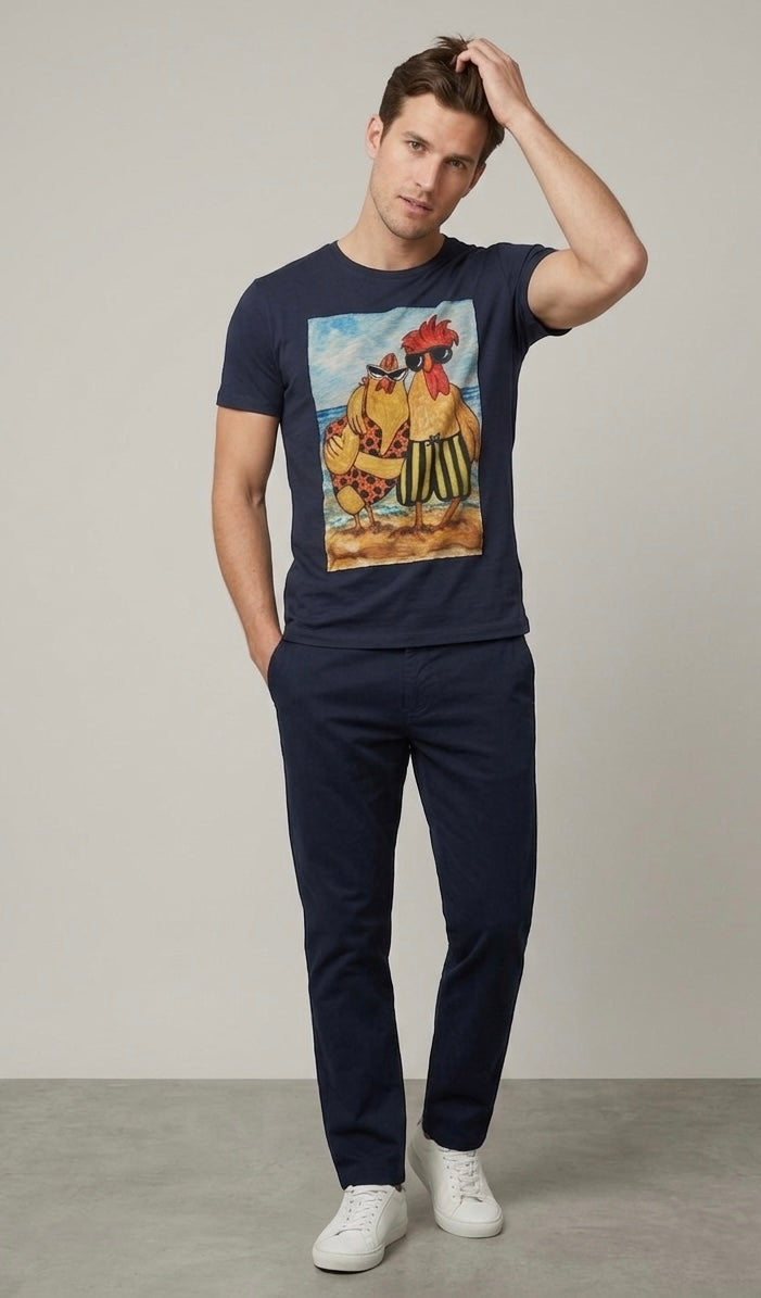 T-Shirt Patch Galli in Vacanza Blu