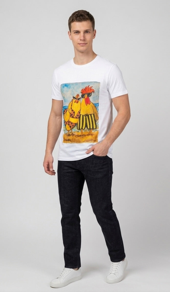T-shirt Patch Galli in Vacanza Bianca