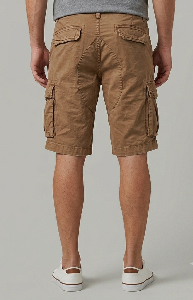 Bermuda cargo tabacco con dettaglio denim