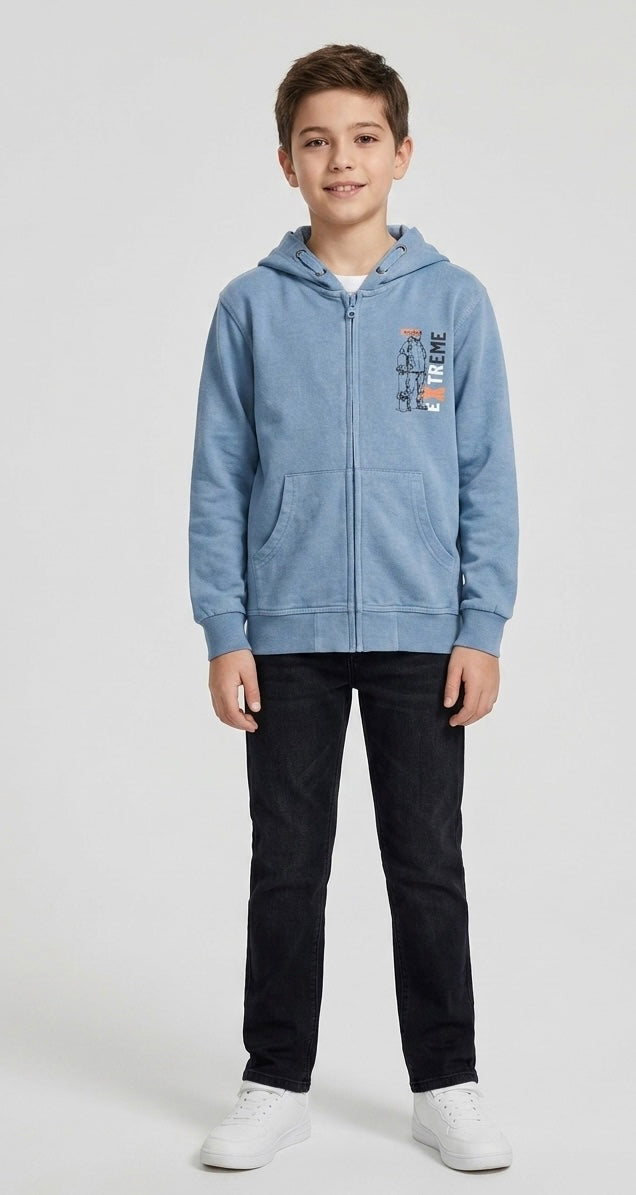 Felpa Felpata con Zip e Cappuccio Extreme Azzurro