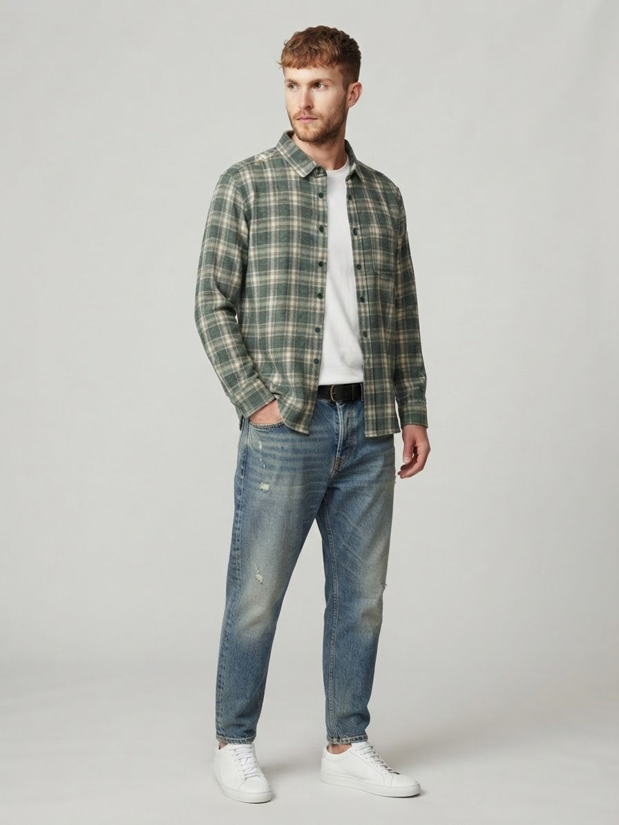 Camicia Elio In Flanella a Quadri Verde e Sabbia