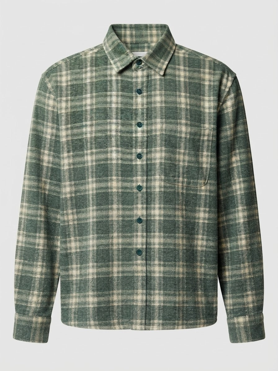 Camicia Elio In Flanella a Quadri Verde e Sabbia