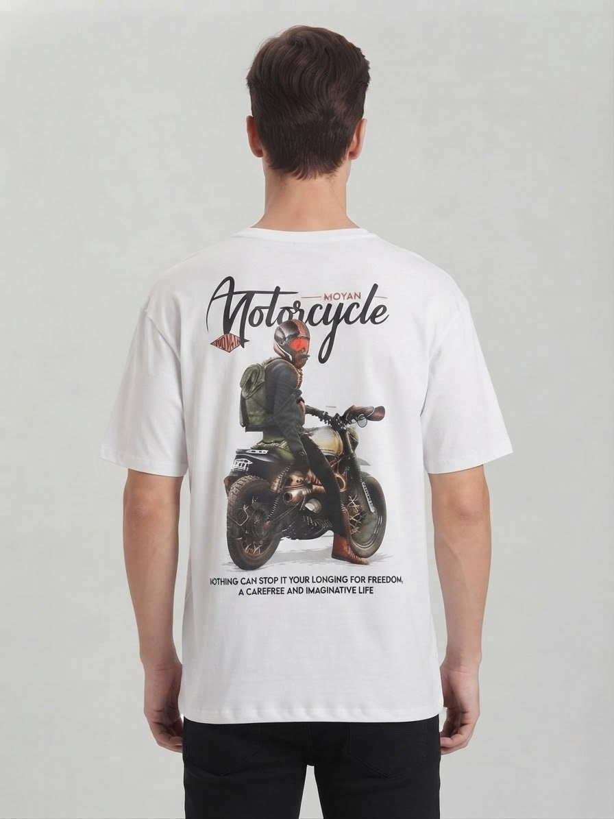 T-Shirt Uomo Motorcycle Stampa Biker Bianca