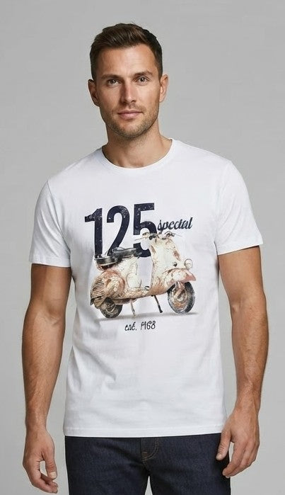 T-Shirt Uomo Bianca con Stampa Vespa Vintage