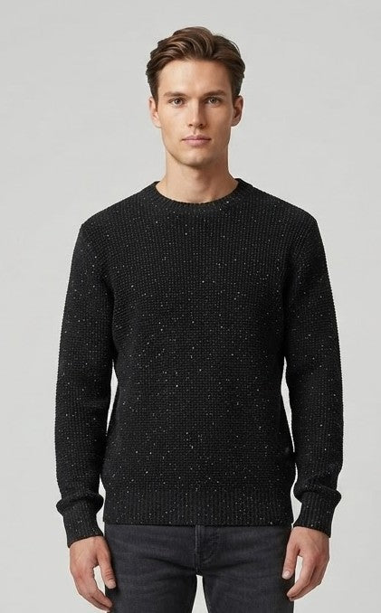 Maglione Kian Girocollo Nero Effetto Fiammato
