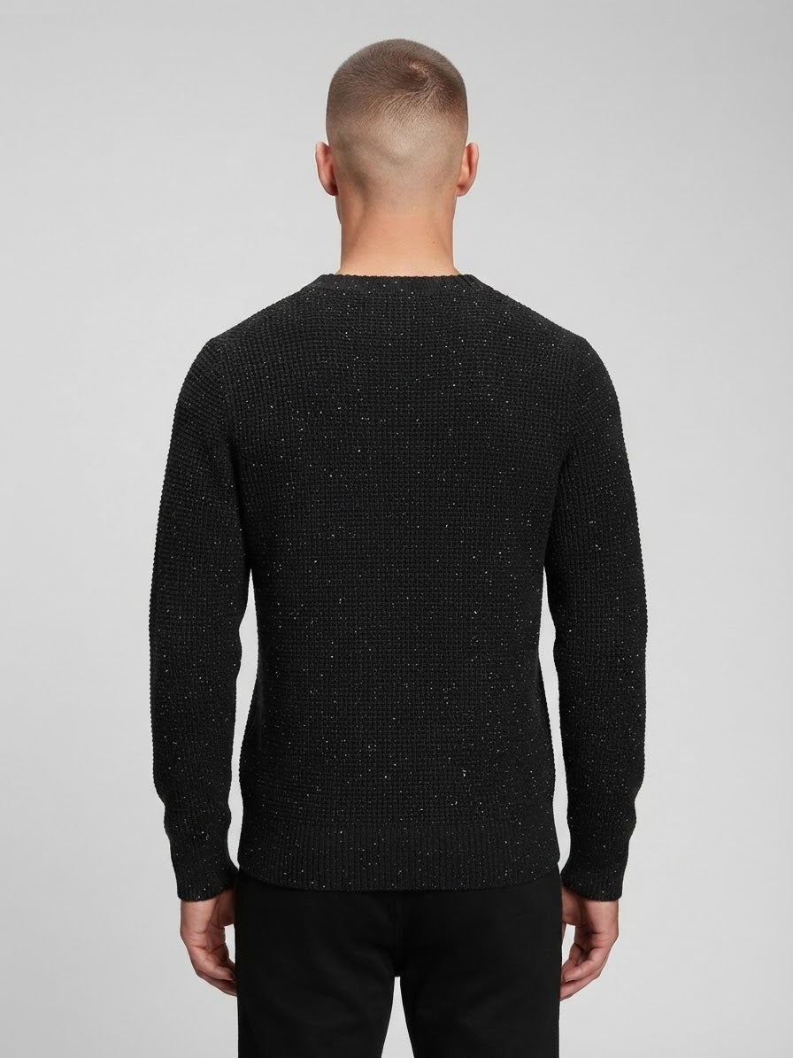 Maglione Kian Girocollo Nero Effetto Fiammato
