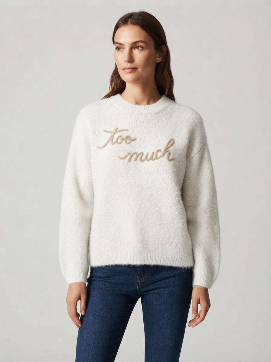 Maglione Girocollo London Scritta Ricamata Panna