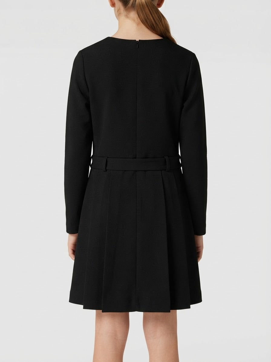 Abito Charlotte Nero Elegante con Gonna a Pieghe e Cinturina con Morsetto