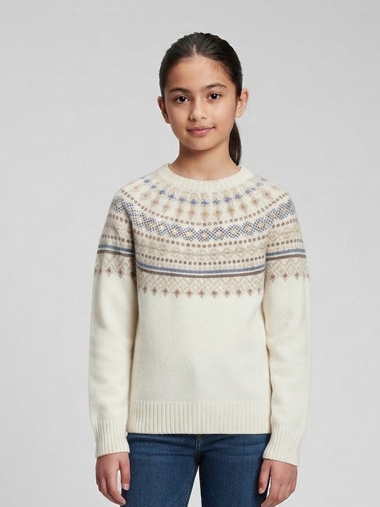Maglione Innsbruck Jacquard con Motivo Norvegese Panna