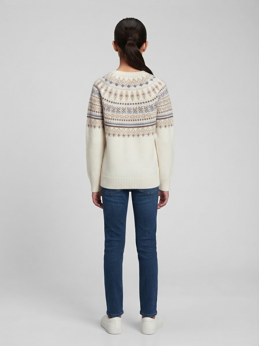 Maglione Innsbruck Jacquard con Motivo Norvegese Panna