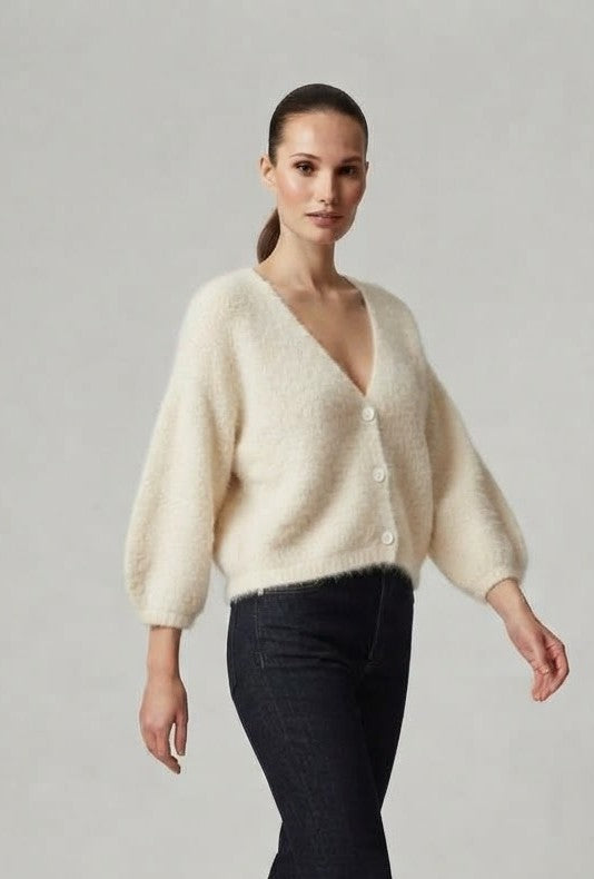 Cardigan Crop Marais in Maglia Soffice Panna