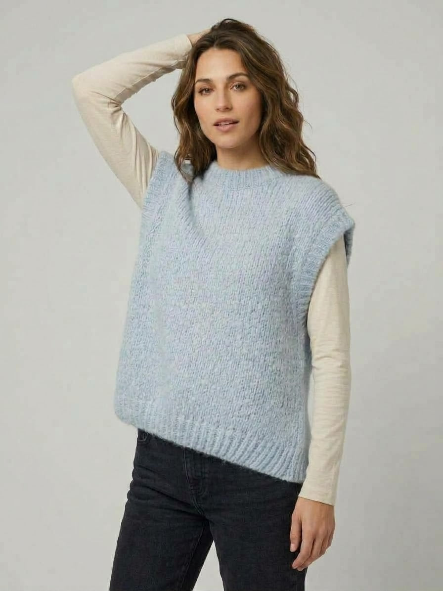 Gilet in Maglia Sveva Misto Lana Azzurro Polvere