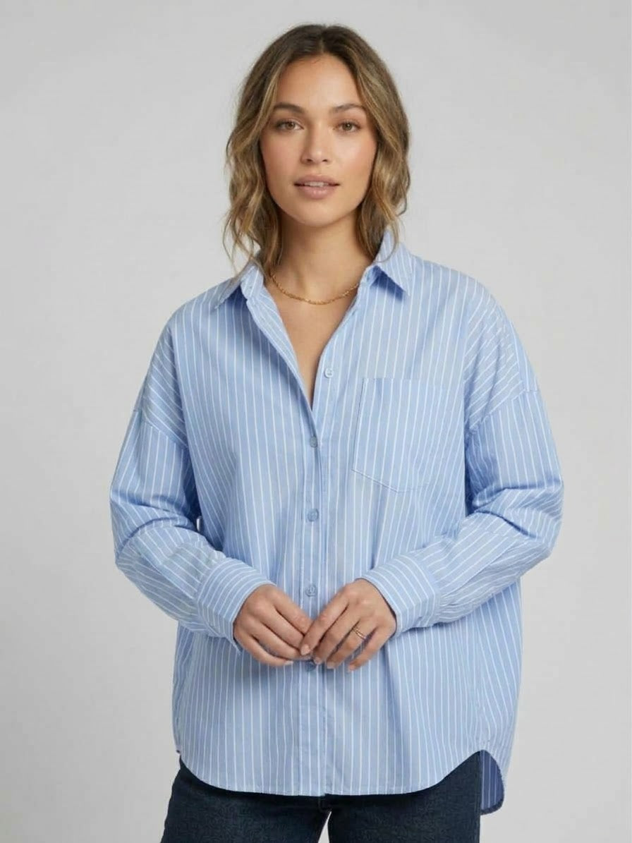 Camicia Oxford Righe Azzurre Oversize
