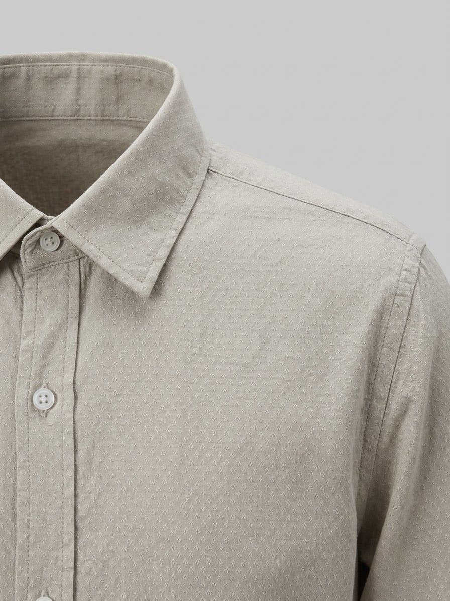 Camicia Marlon Micro-Texture in Cotone Beige