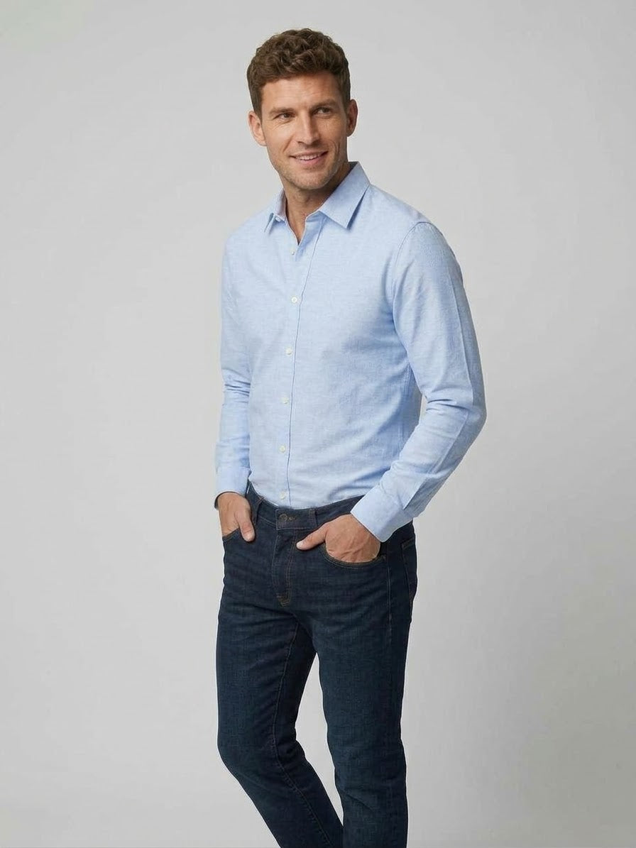Camicia Uomo Cambridge Cotone Azzurro