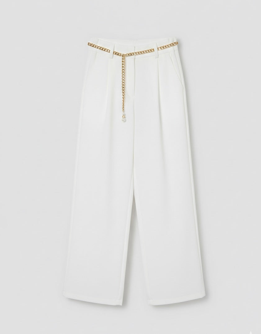 Pantalone Wide-Leg Elegante con Cintura a Catenella