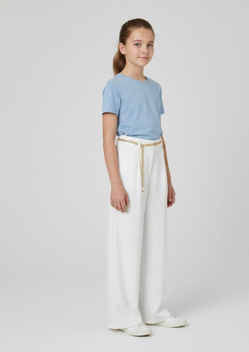 Pantalone Wide-Leg Elegante con Cintura a Catenella