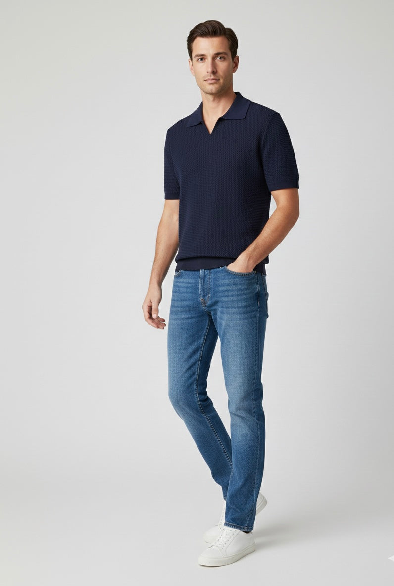 Polo in Maglia a Nido d'Ape Blu Navy