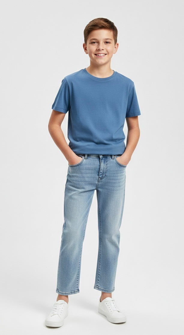 Jeans Slim-Straight Denim Azzurro Chiaro