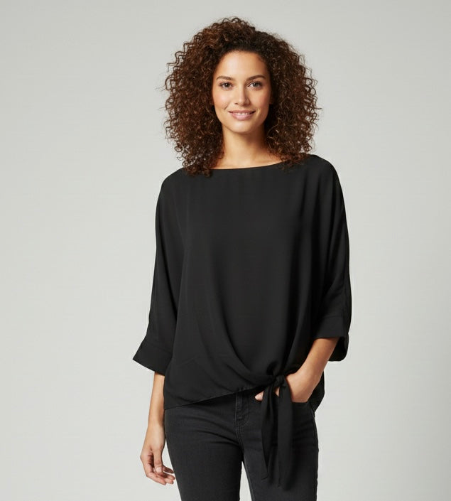 Blusa Sky Nero con nodo asimmetrico