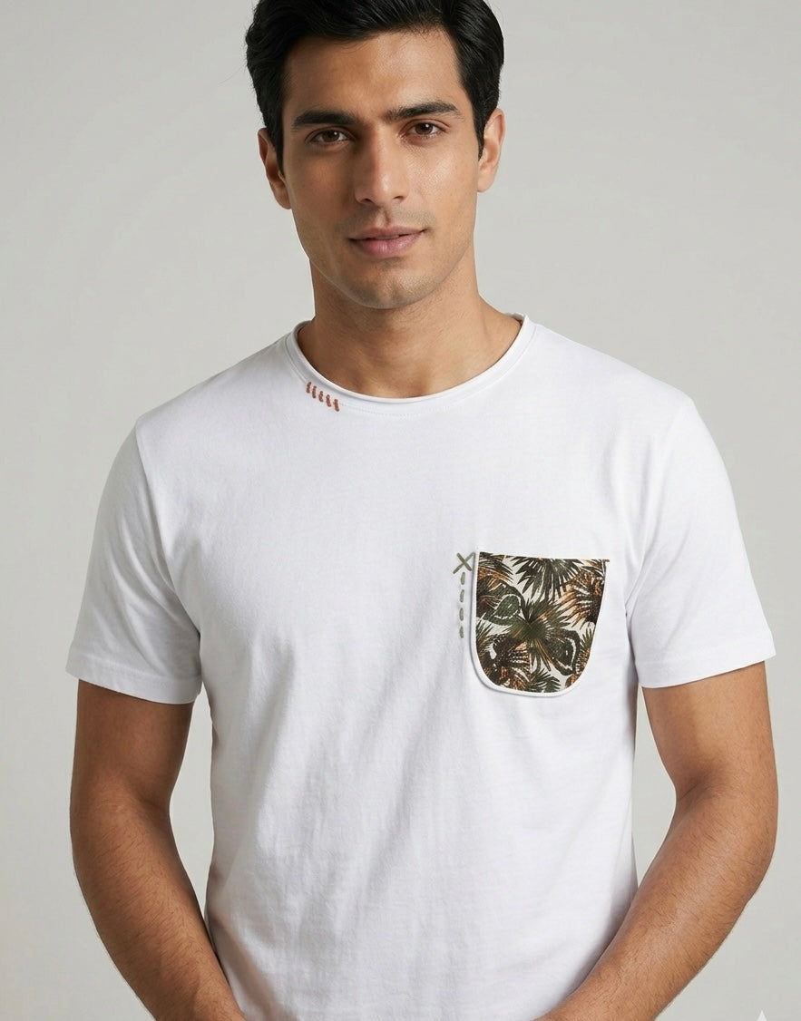 T-shirt Con Taschino Tropical Bianca
