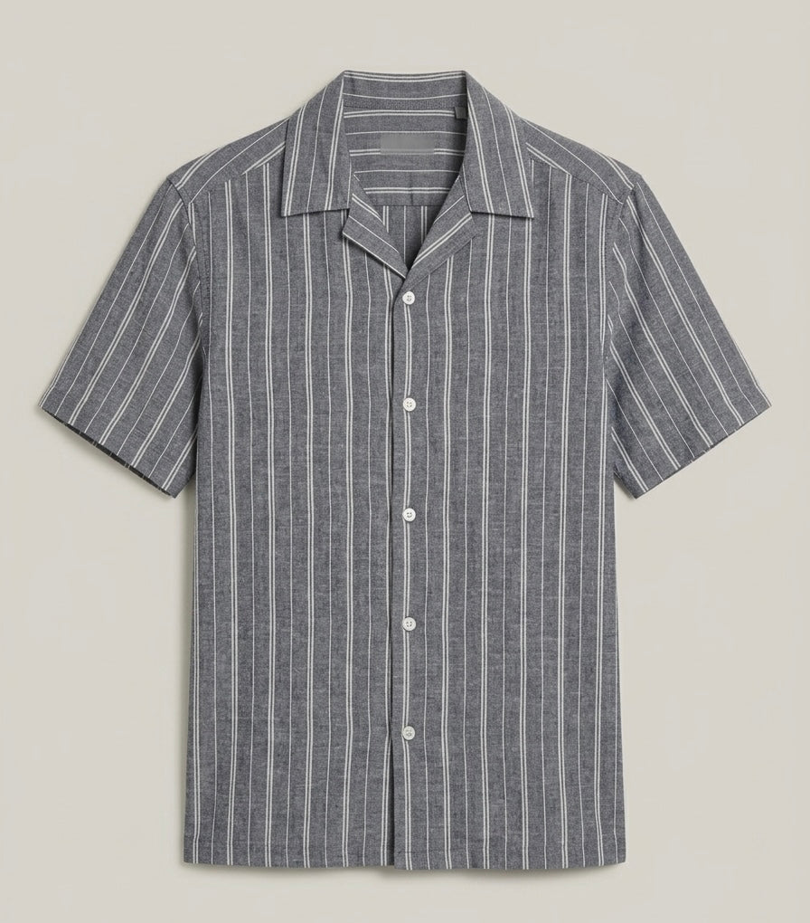 Camicia a Manica Corta Seppo Riga Grigio e Bianco