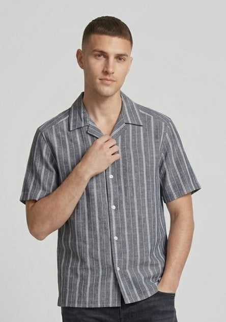 Camicia a Manica Corta Seppo Riga Grigio e Bianco