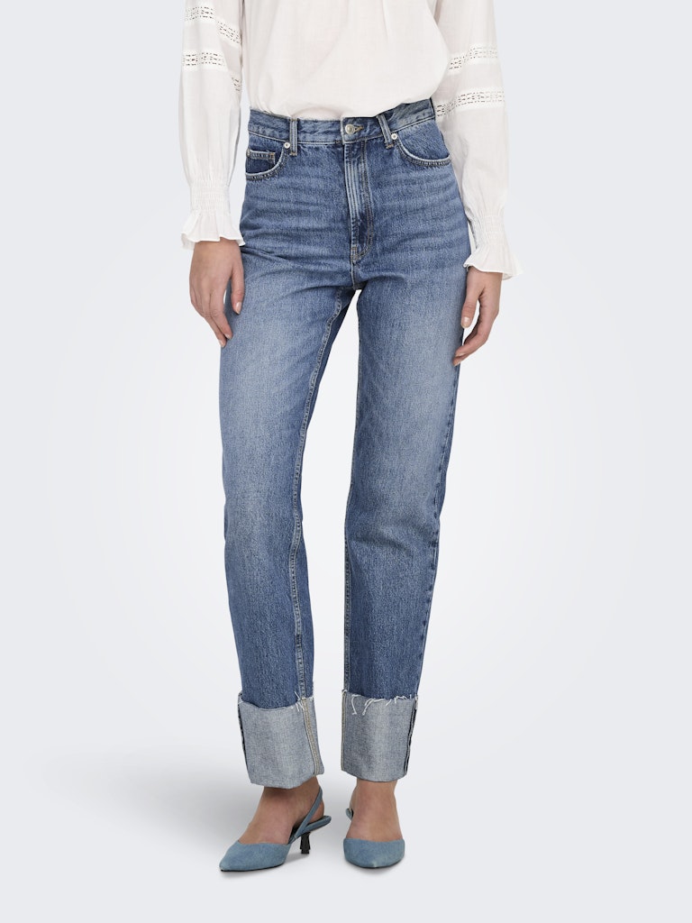 Jeans Only Riley Straight Medium Blu denim con risvolto