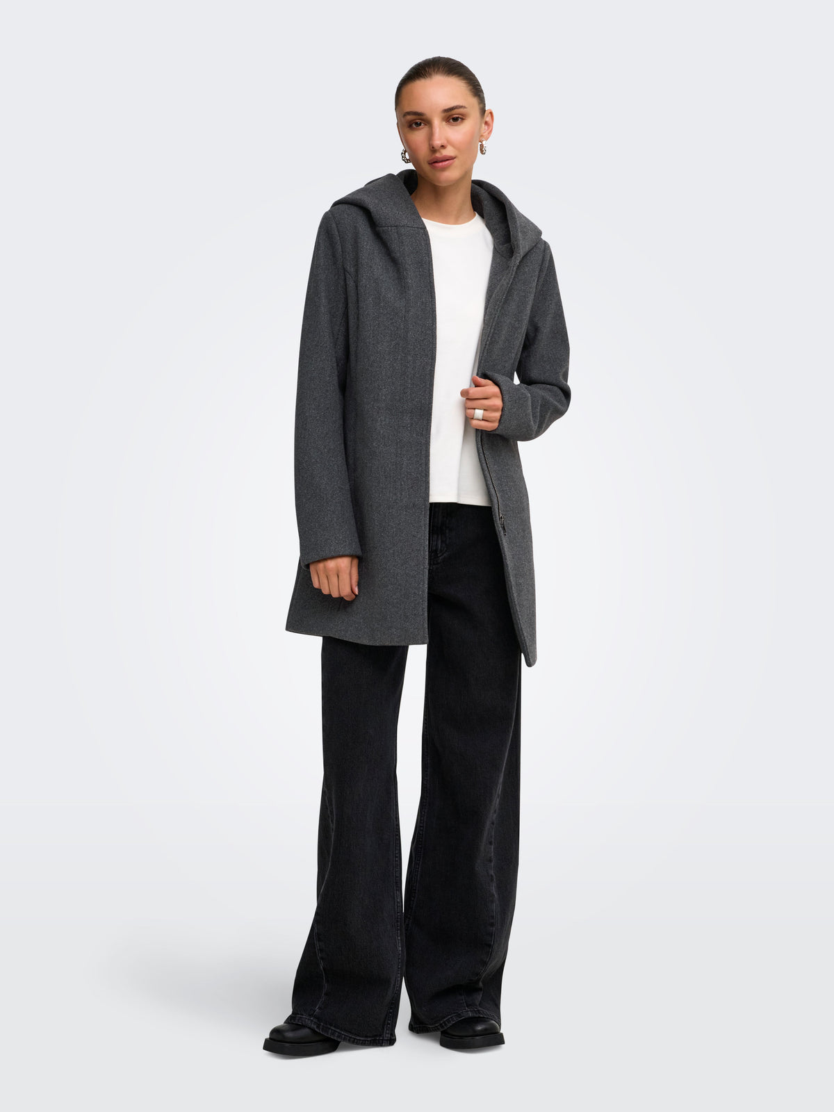 Cappotto Lungo Only Blake con Cappuccio Grigio Scuro