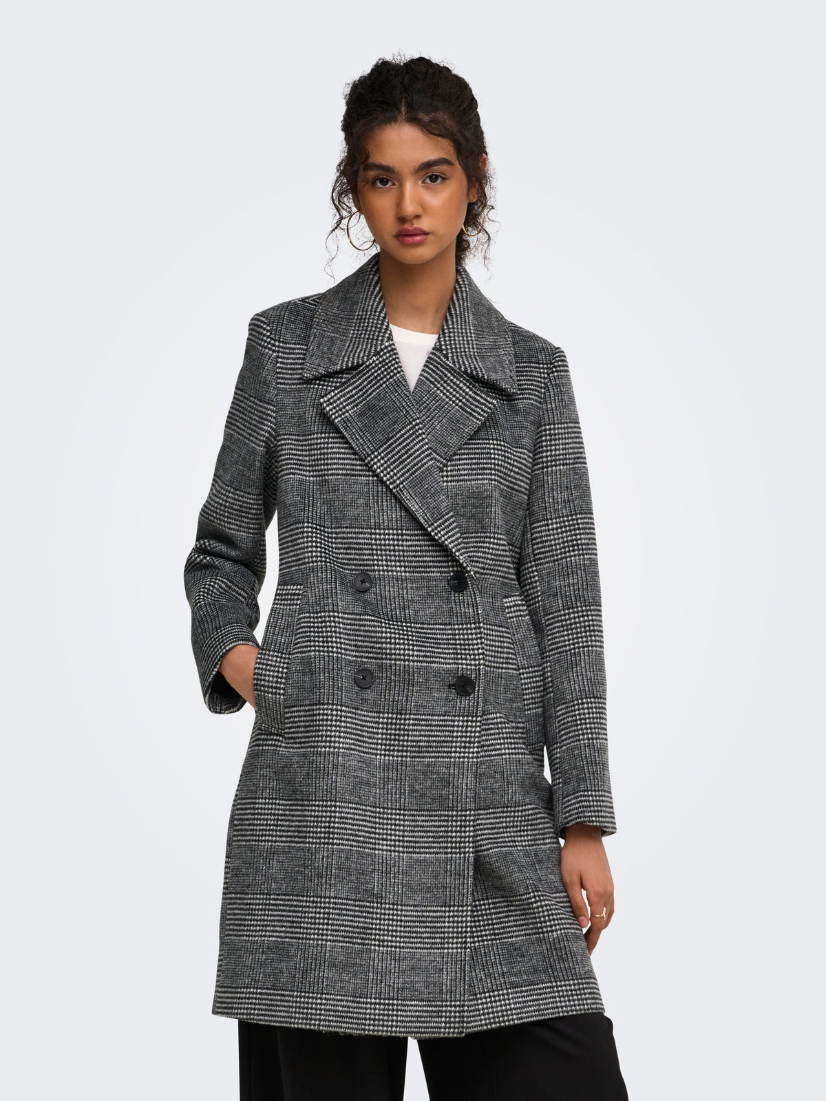 Cappotto Lungo Tenna Doppio Petto a Quadri Grigio Antracite