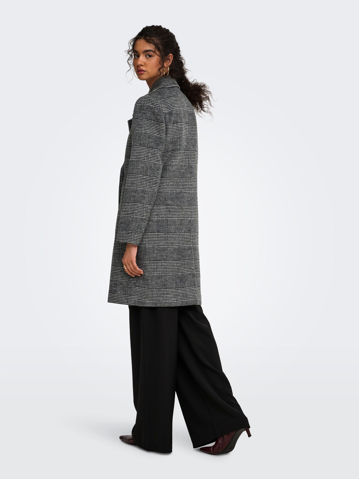 Cappotto Lungo Tenna Doppio Petto a Quadri Grigio Antracite