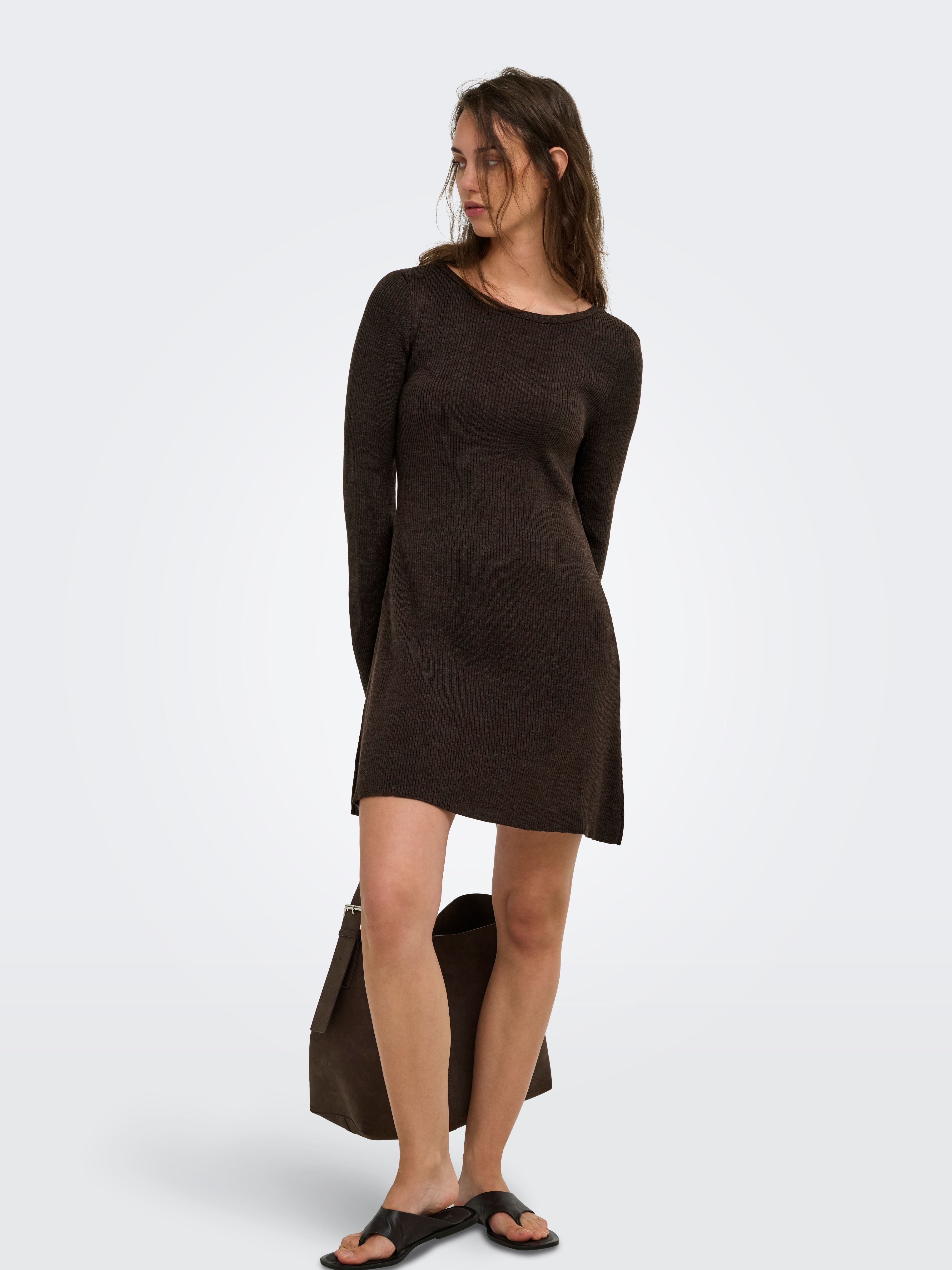Vestito Only Tessie in Maglia Scollo a Barca Coffee Bean