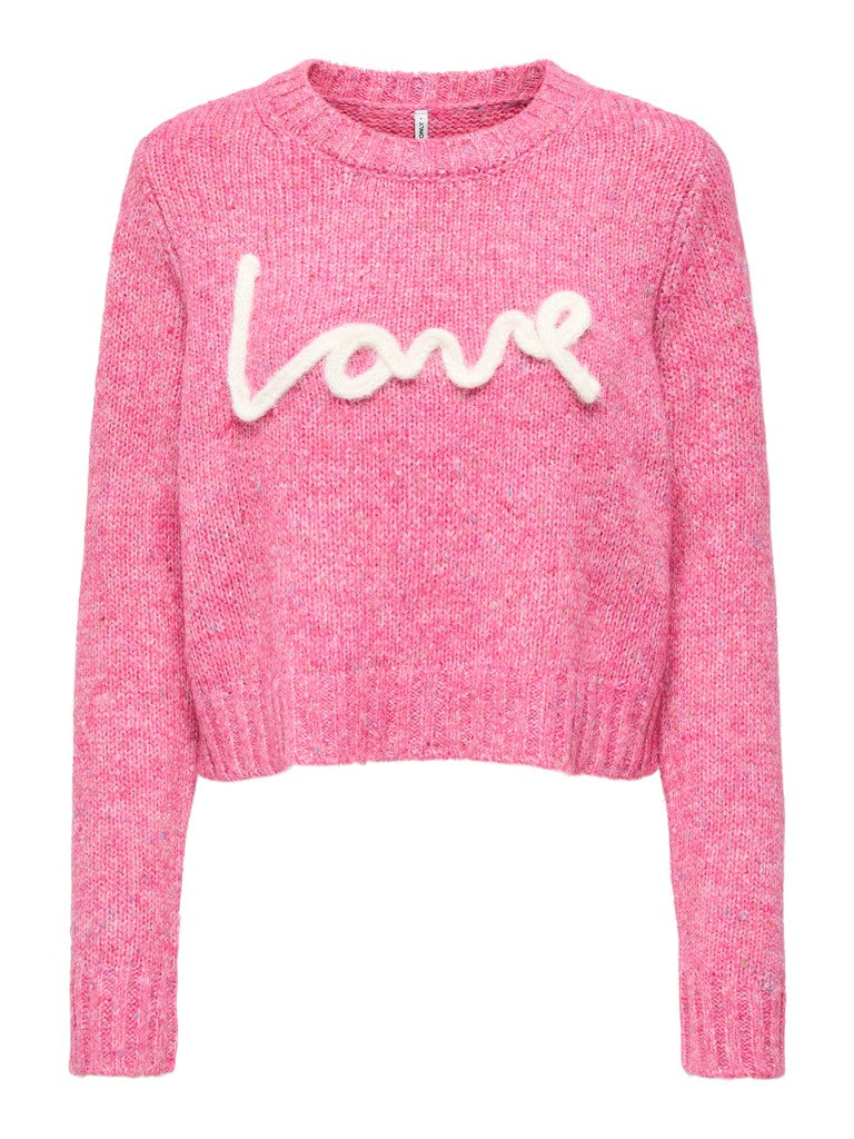 Maglione Donna Girocollo ONLY Milla con Scritta Love Rosa Melange