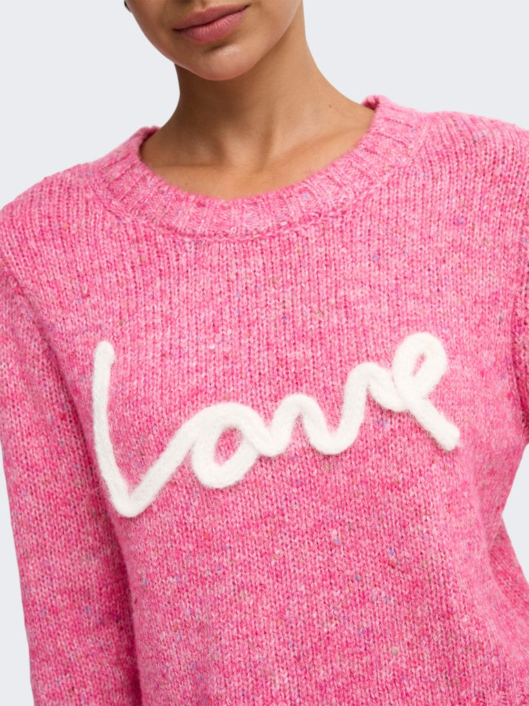 Maglione Donna Girocollo ONLY Milla con Scritta Love Rosa Melange